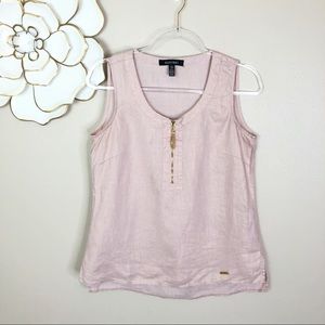 Ellen Tracy linen tank top with zipper tassel pink